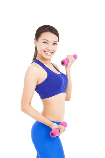 Saludable asiático mujer con dumbbells trabajo fuera — Foto de Stock