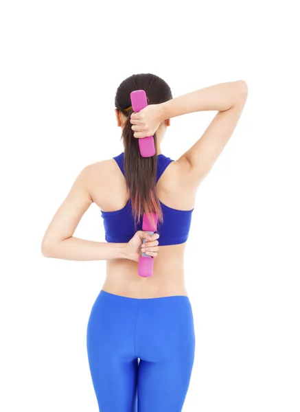 Saludable asiático mujer con dumbbells trabajo fuera — Foto de Stock