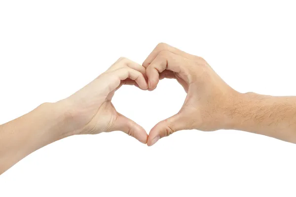 Δύο χέρια κάνουν σχήμα καρδιάς σε λευκό φόντο — Φωτογραφία Αρχείου