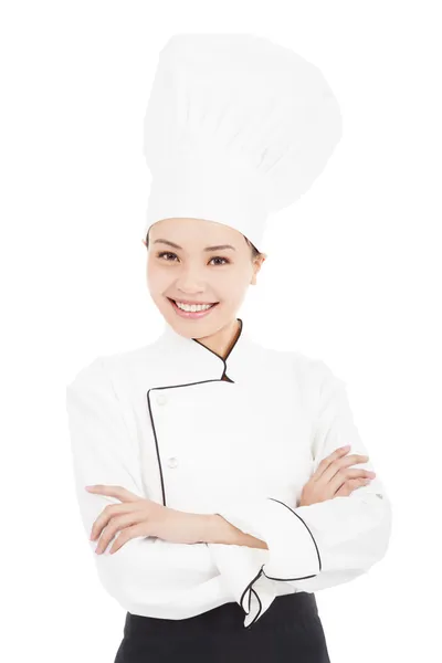 Asian young pretty woman chef standing in studio — Stock Photo, Image