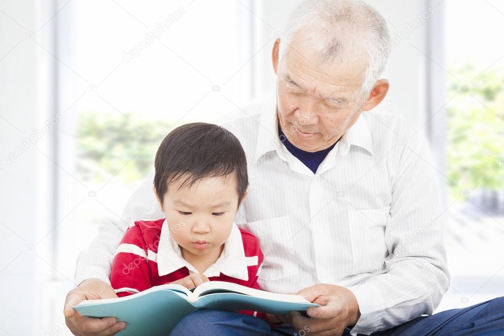 grandfather telling story to his grandson