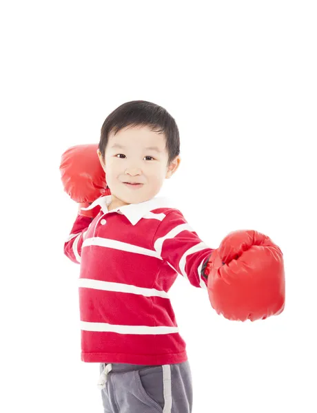 Portrait of a cute sporty boy in boxing gloves — Stock Photo, Image