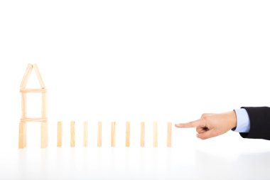 iş kişi Domino ve ev şekil itmek için hazır