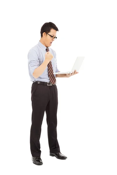 Computer engineer is standing and clench his hand — Stock Photo, Image