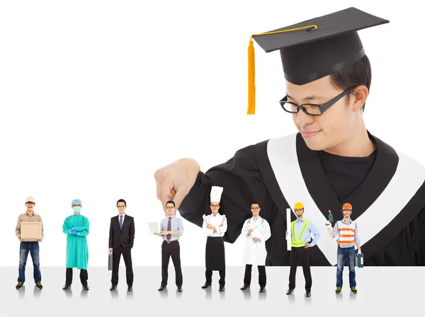 Graduation male student have different  careers to choose. — Stock Photo, Image