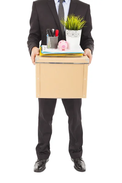 Empresário demitido carregando uma caixa — Fotografia de Stock