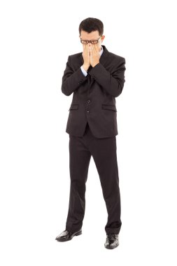tired young businessman rubbing his eyes clipart