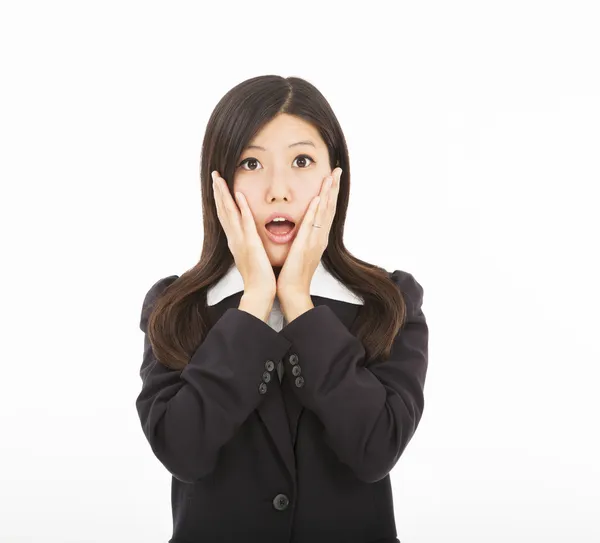 Businesswoman surprised or scared expression — Stock Photo, Image