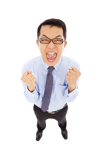 Excité et heureux homme d'affaires faire un poing à crier — Photo