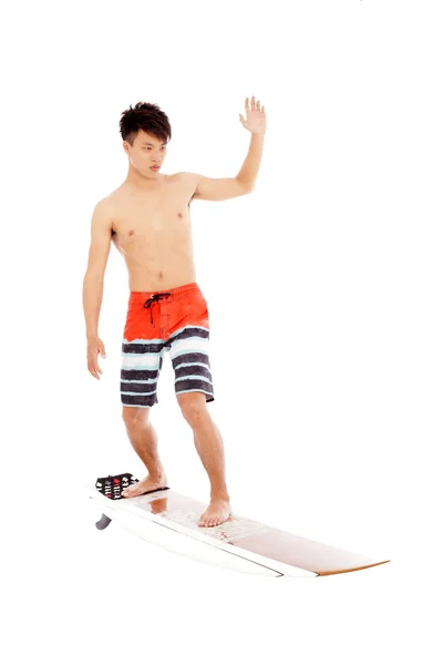 Young  surfer practice surfing pose — Stock Photo, Image