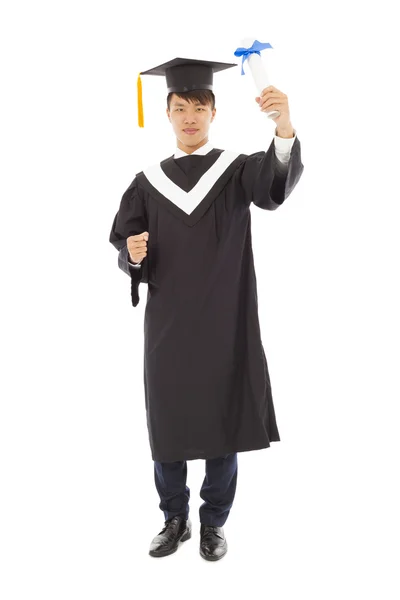 Graduating asian student holding diploma certificate — Stock Photo, Image