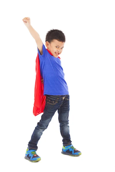 Superhéroe niño hacer una expresión facial divertida — Foto de Stock