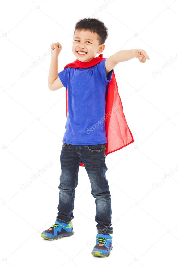 superhero kid standing in studio