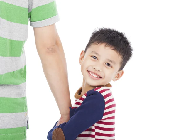 Happy little boy holding the hand of father — Stock Photo, Image