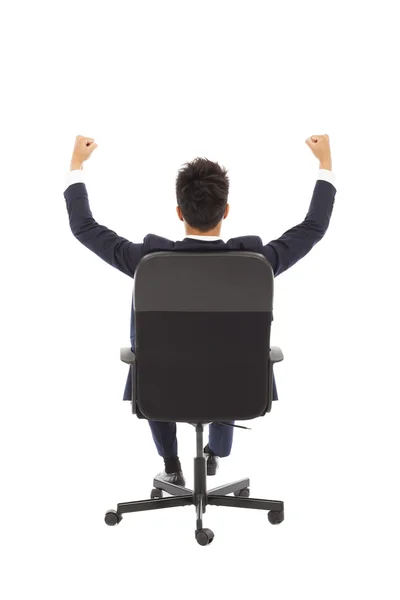 Successful businessman with hands up — Stock Photo, Image