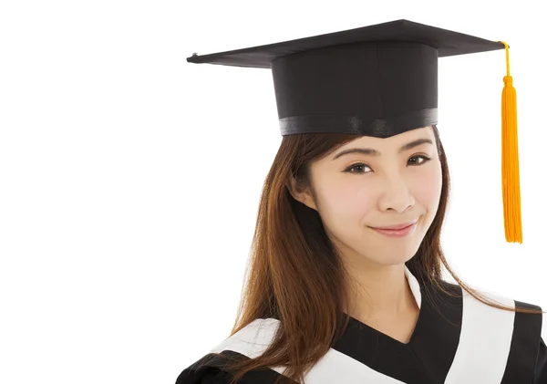 Gyönyörű fiatal nő főiskolai diploma — Stock Fotó