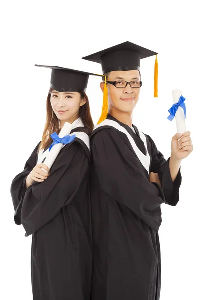 Glad examen studenter isolerad på vit — Stockfoto