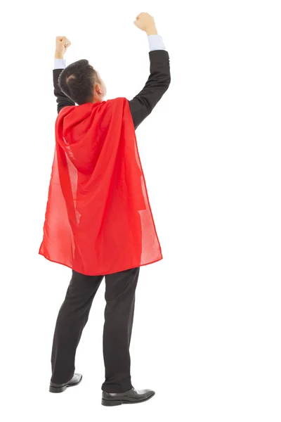 背面ビュー成功した実業家のスーパー ヒーローと赤いショー — ストック写真