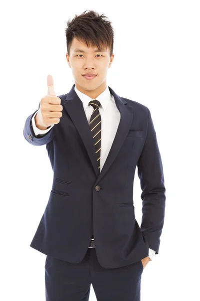 Joven hombre de negocios con el pulgar hacia arriba gesto — Foto de Stock