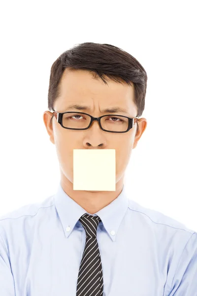 Businessman feel helpless expression and sticker — Stock Photo, Image