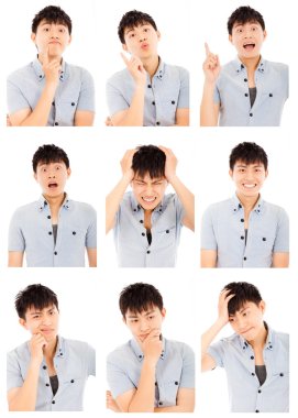 asian young man face expressions composite isolated on white  clipart