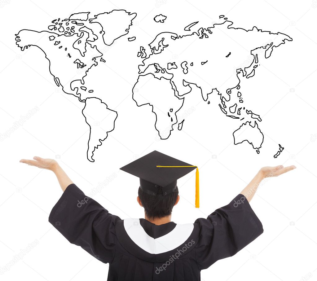 graduation student  open arms to welcome the worldwide job