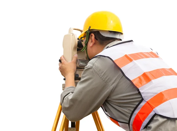 Close-Up arazi mühendisi ölçü yapma — Stok fotoğraf
