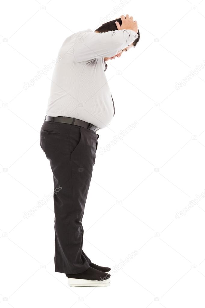 fat business man too unbelievable his weight to hold head
