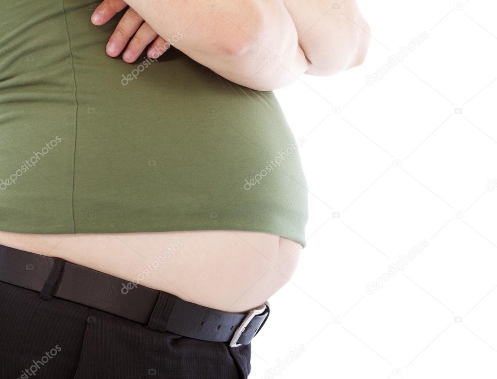 close-up fat man of  waist and  big abdomen