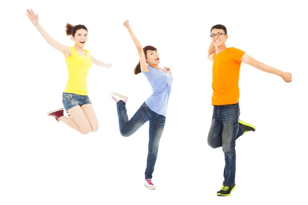 Happy young people dancing and jumping — Stock Photo, Image