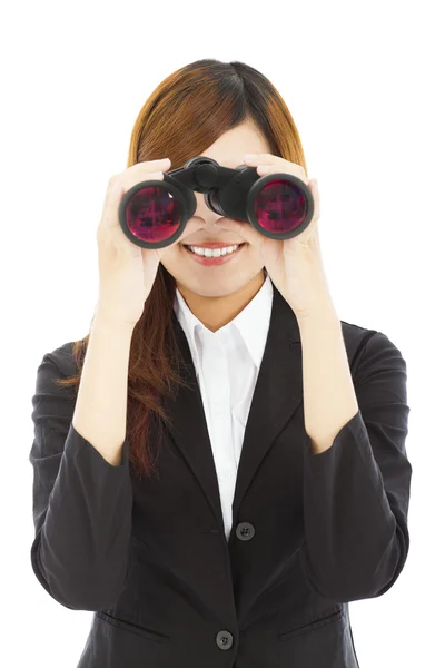 Attractive business woman with binoculars — Stock Photo, Image
