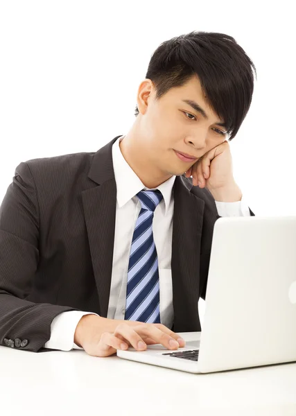 Young business man feel tired or angry with laptop — Stock Photo, Image