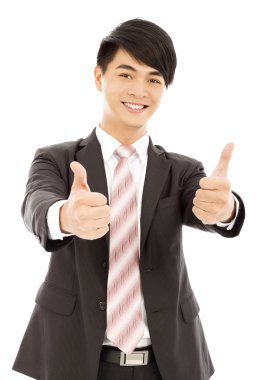 Kendine güvenen işadamı duran ve yukarı