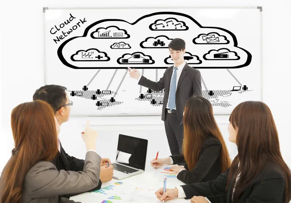 Affärsman utbildning om globala cloud computing program — Stockfoto