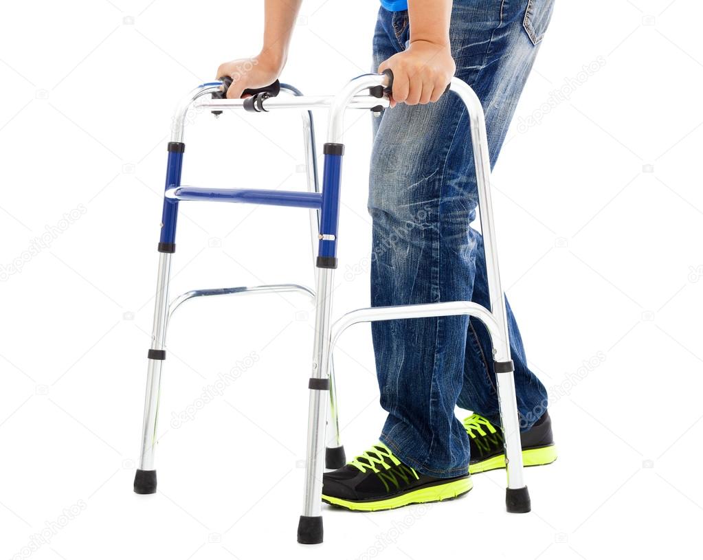 close up of young man on  mobility aids