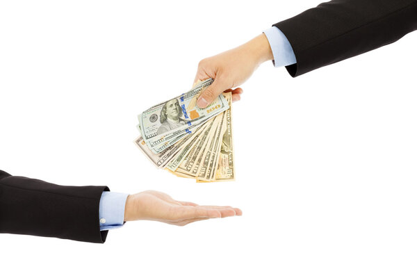 Handing Over us dollar Cash to Other Hand