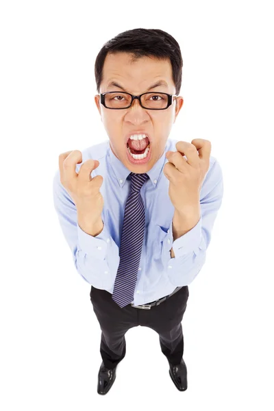 Hombre de negocios gritando y haciendo un puño. aislado en blanco —  Fotos de Stock