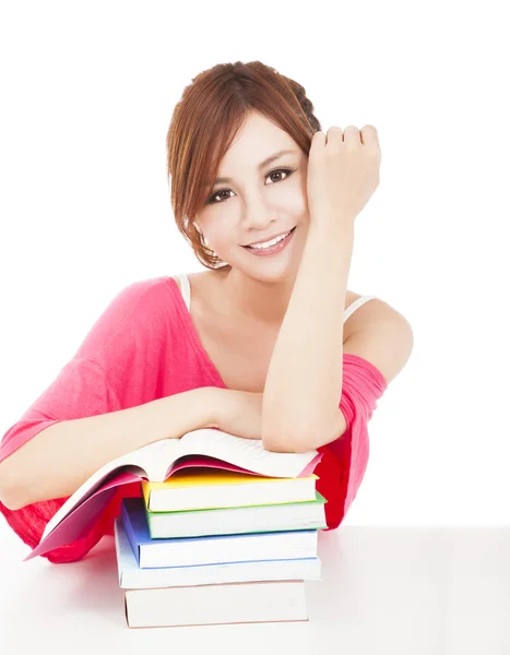 Beautiful student girl with books.isolated on white background — Stock Photo, Image