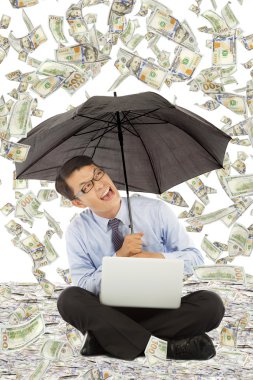 mutlu iş adamı oturan kat bizimle Doları yağmur