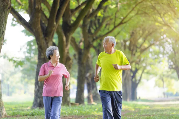 Pasangan Senior Asia Joging Taman — Stok Foto