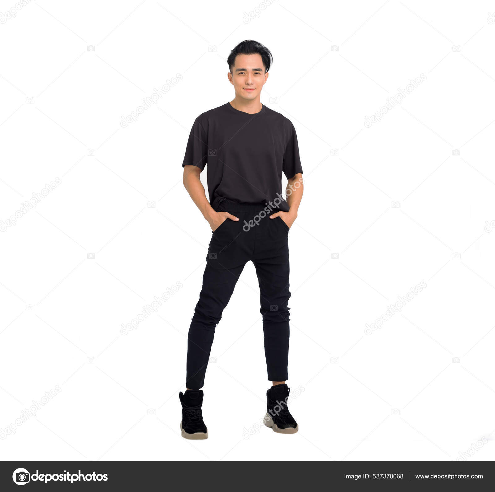 Potret Lengkap Manusia Berdiri Depan Pada Latar Belakang Putih — Foto