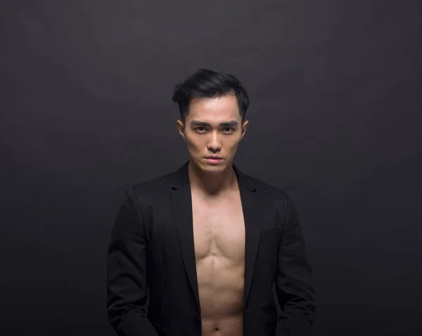 Strong Fit Handsome Asian Young Man Black Background — Foto Stock