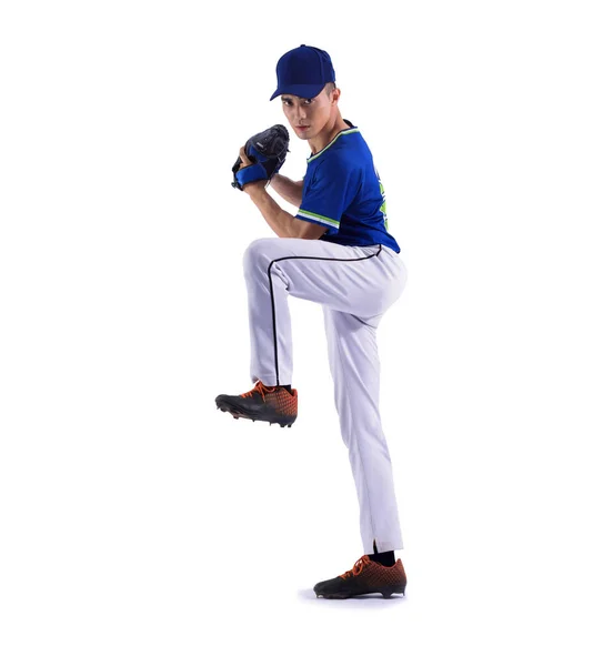 Full Length Pitcher Baseball Player Isolated White Background — Stock Photo, Image