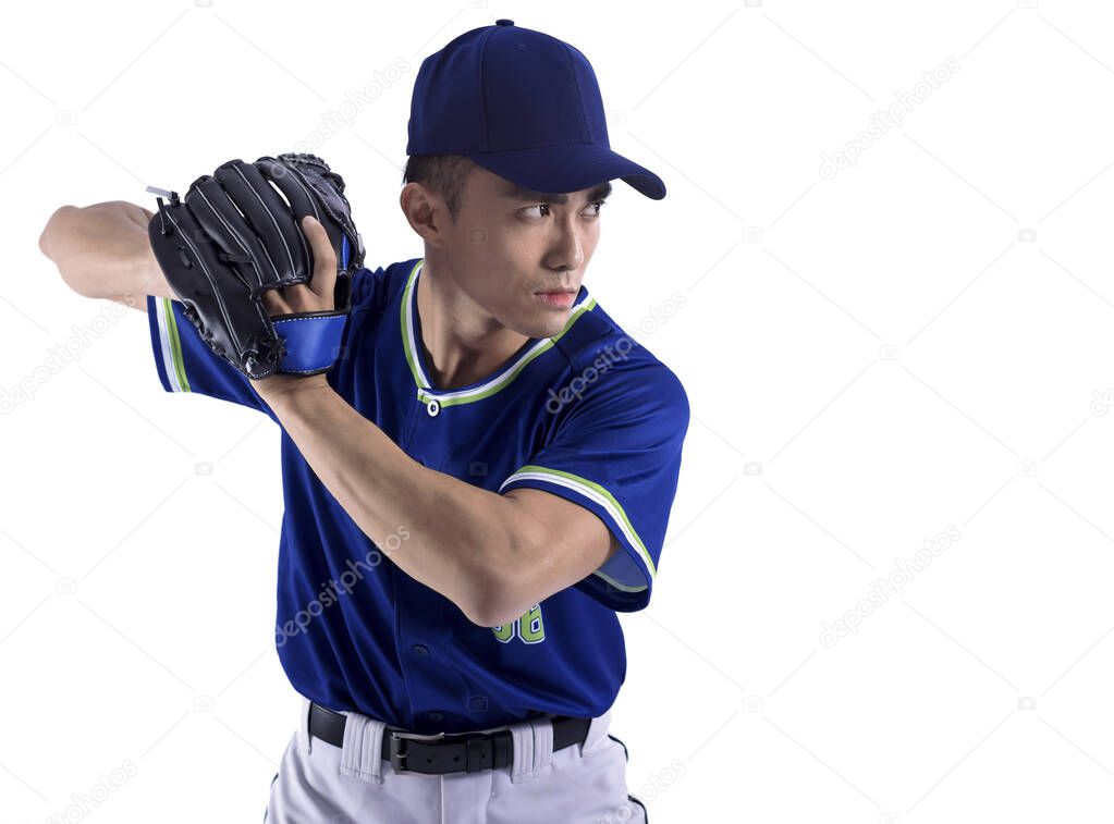 side view of Pitcher Baseball Player  isolated on white background