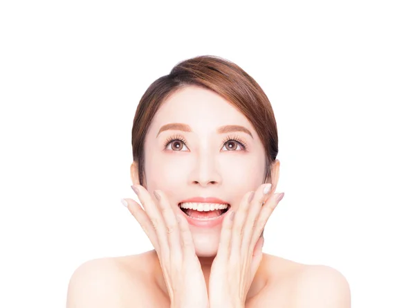 Surprised Asian Young Beauty Looking — Stock Photo, Image