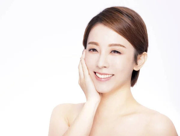 Primer Plano Asiático Belleza Cara Con Cuidado Piel Saludable —  Fotos de Stock