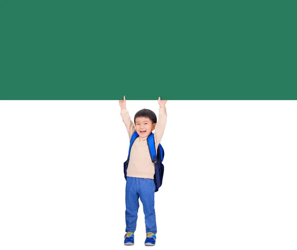 Glücklicher Kleiner Junge Mit Leerer Kreidetafel — Stockfoto