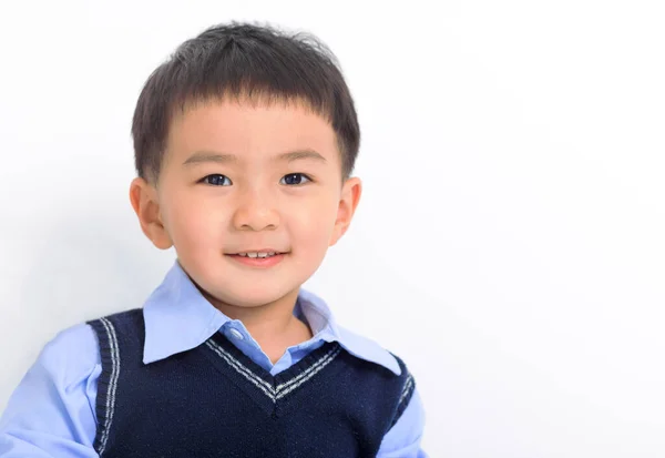 Primo Piano Ragazzino Sorridente Ritratto Sfondo Bianco — Foto Stock