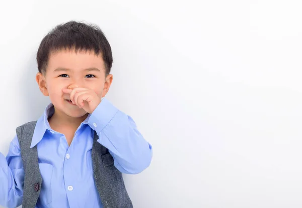 Closeup Asian Little Boy Face White Background — Stock Photo, Image