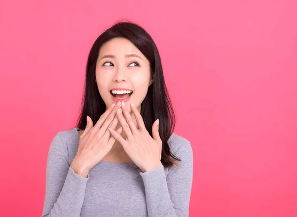 Donna Sorpresa Con Bocca Aperta Occhi Grandi — Foto Stock